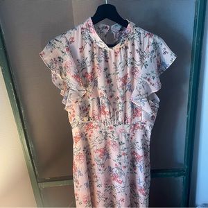 SOLD Floral pink midi high neck dress